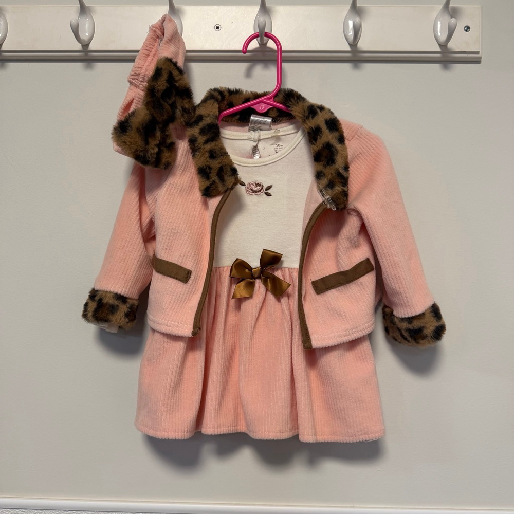 Baby Starters Girls Pink Corduroy Matching Set 18 Months leopard Headband
